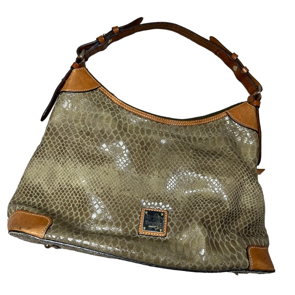 Dooney & Bourke Olive Snake-Embossed Hobo with Tan Trim